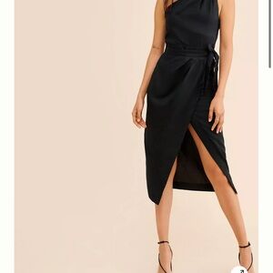 Anthropologie Black Linen One Shoulder Dress